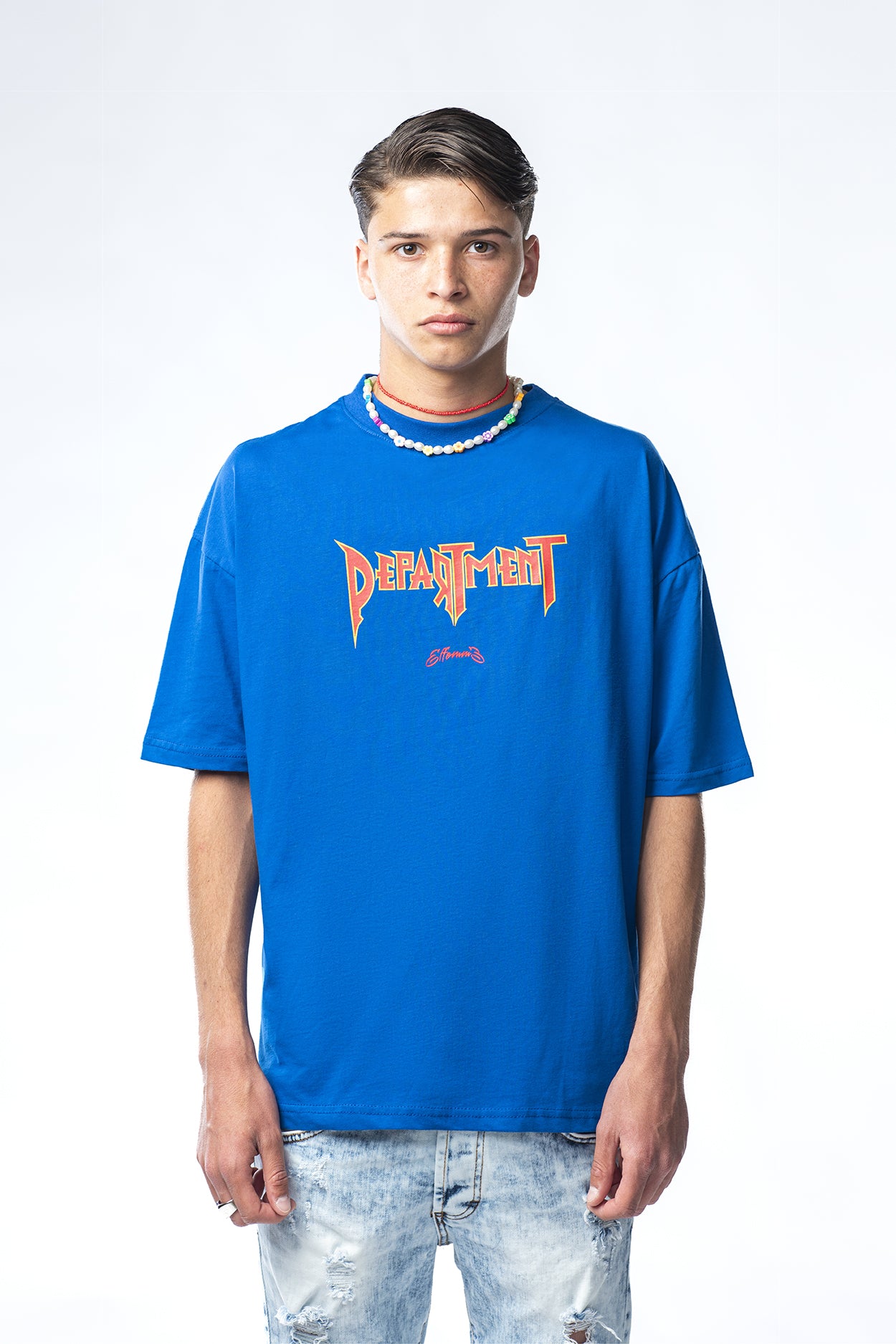 T-shirt blu con stampa Department