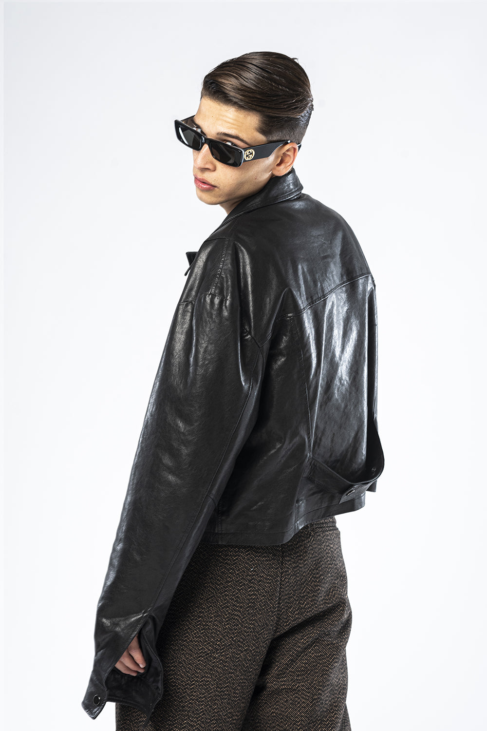 Chaqueta biker de cuero negra Lab exclusiva de Effemme