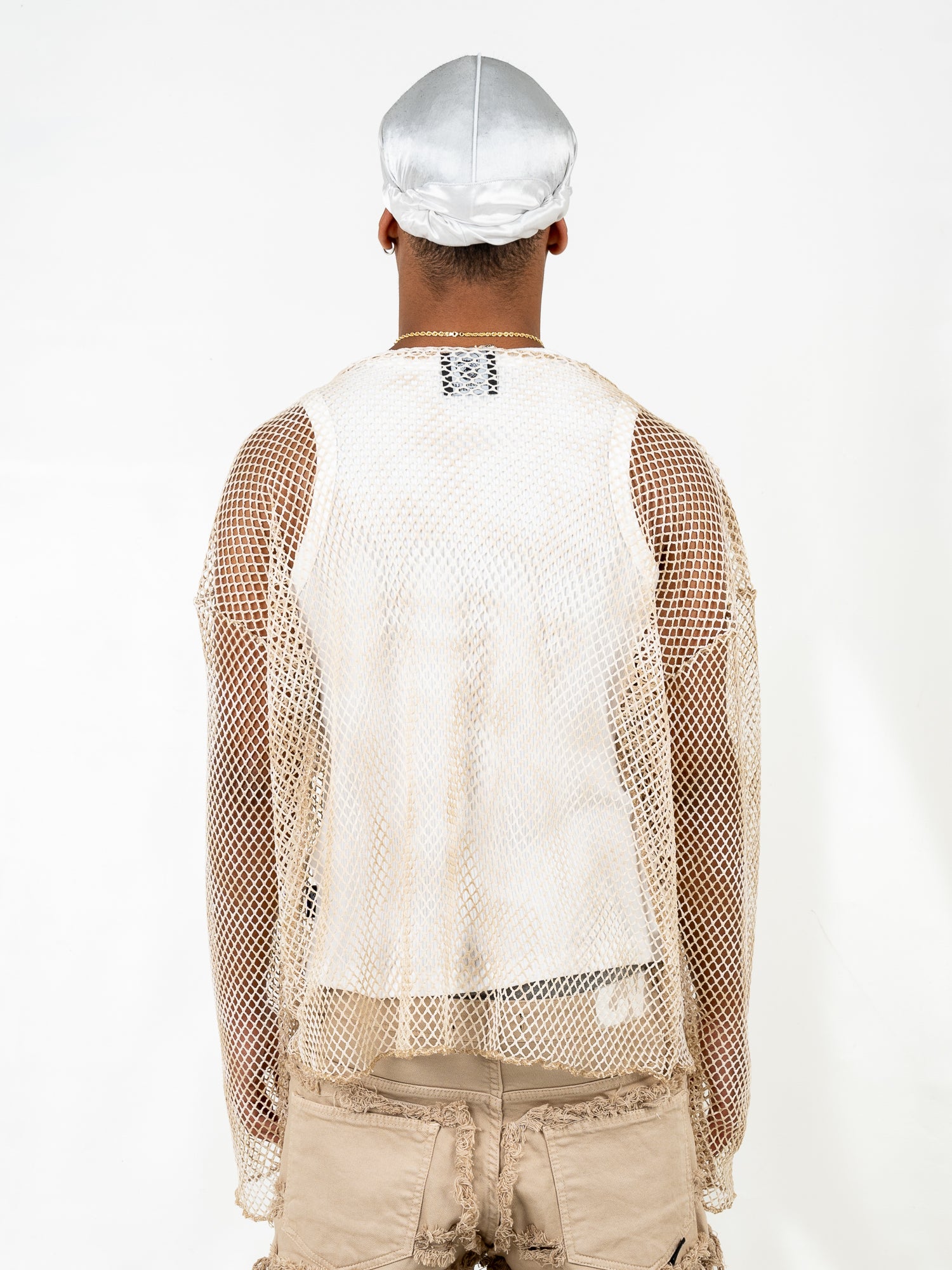 T-shirt oversized beige in tessuto mesh