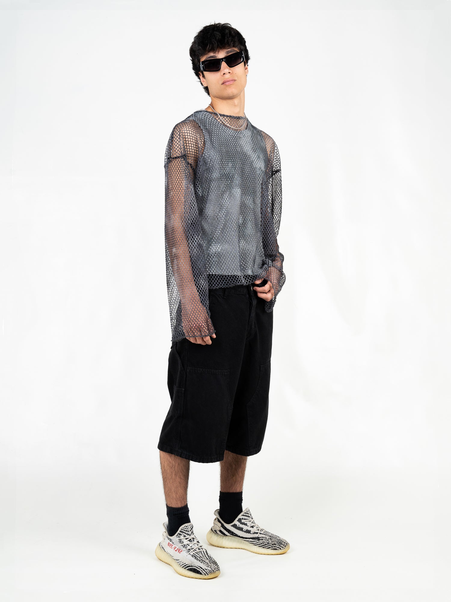 T-shirt oversized beige in tessuto mesh