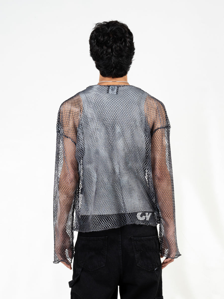 T-shirt oversized beige in tessuto mesh