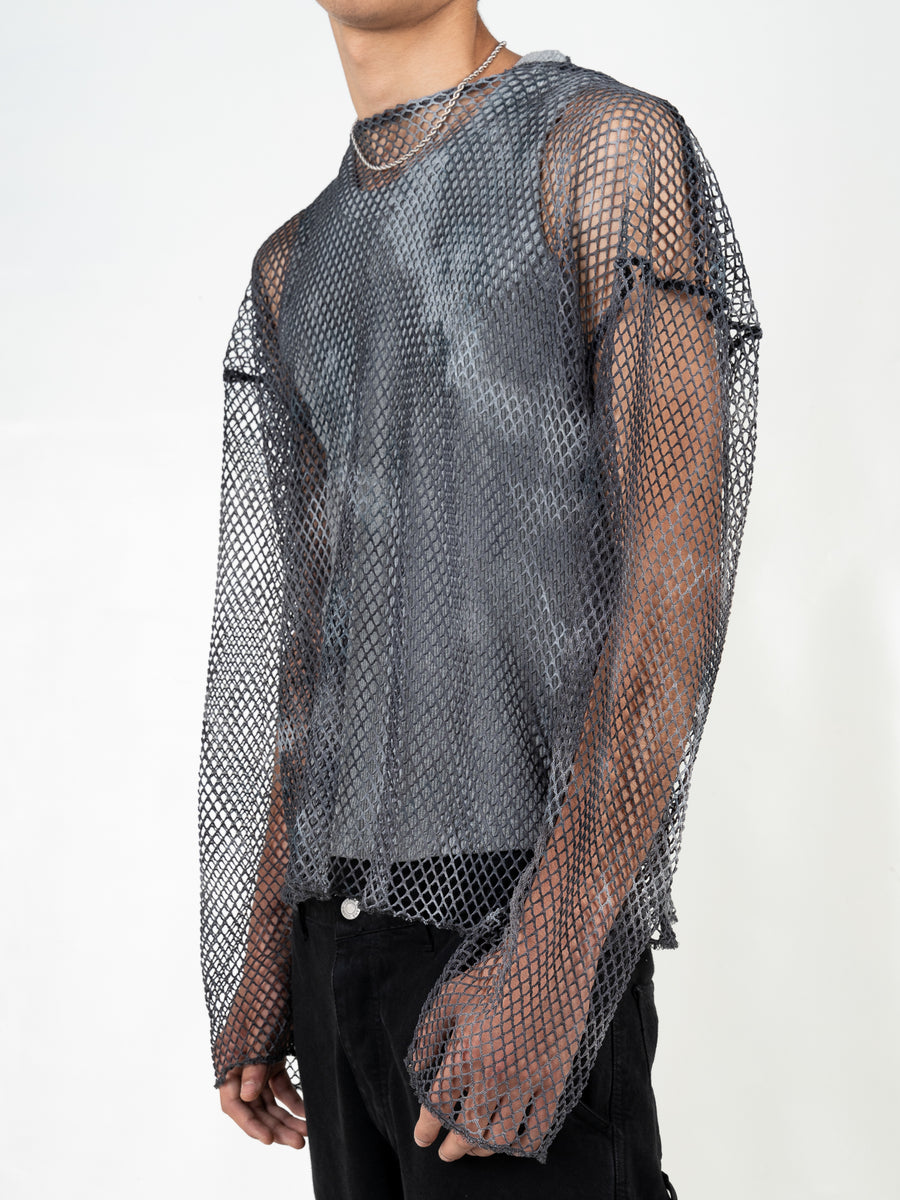 T-shirt oversized beige in tessuto mesh