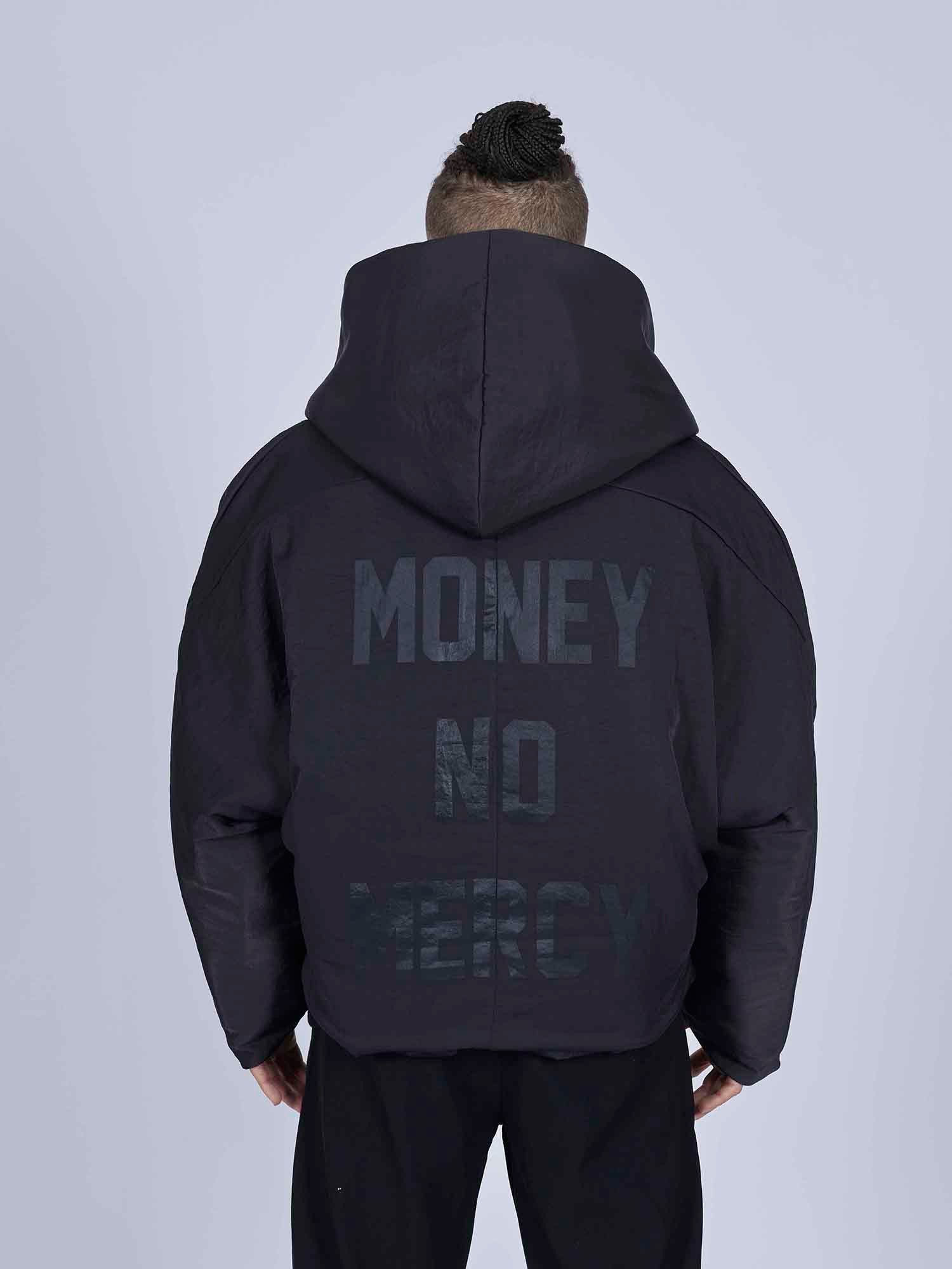 Giubbotto puffer nero con stampa sul retro