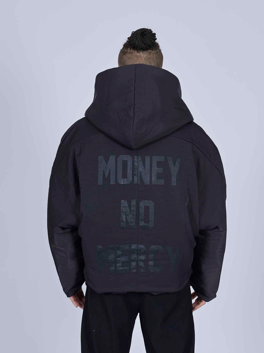 Giubbotto puffer nero con stampa sul retro