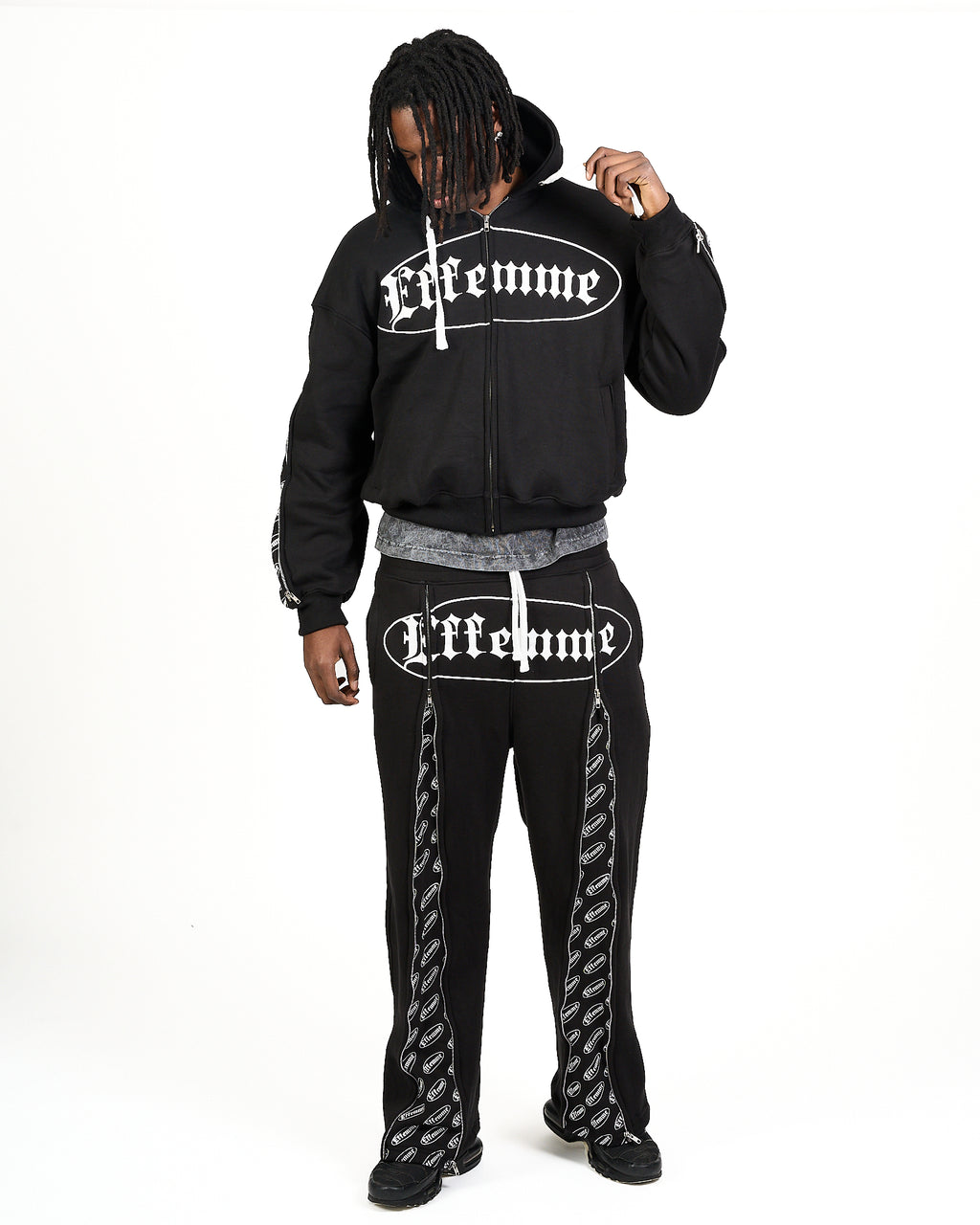 Track Suite Zipper Black Fabric