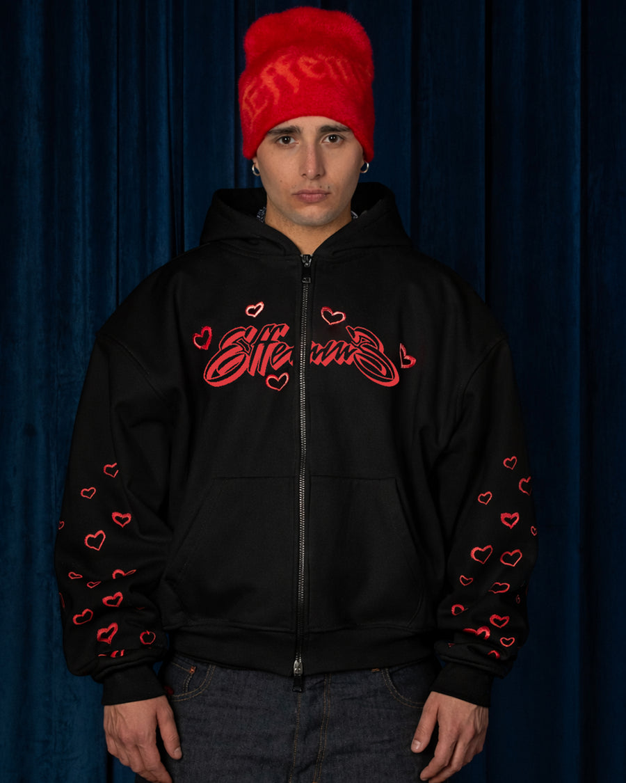 Hoodie Zip Love Black