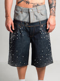 DENIM SHORT BELT PEARLED