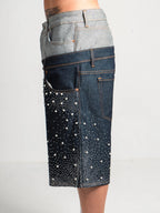 DENIM SHORT BELT PEARLED