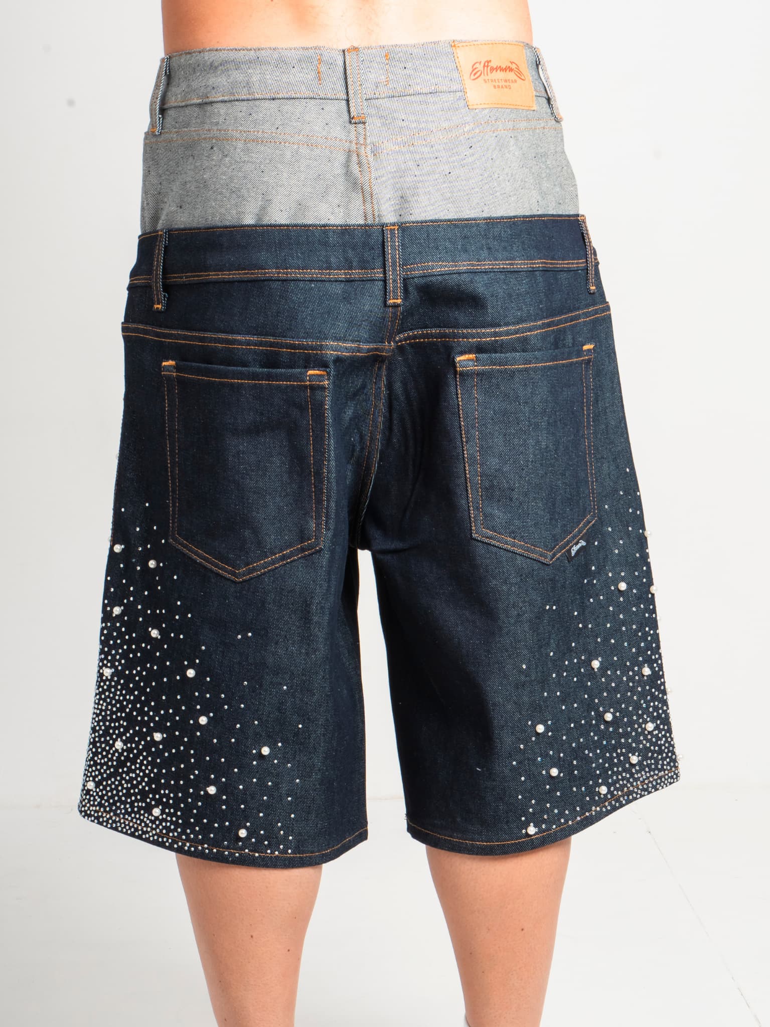 DENIM SHORT BELT PEARLED