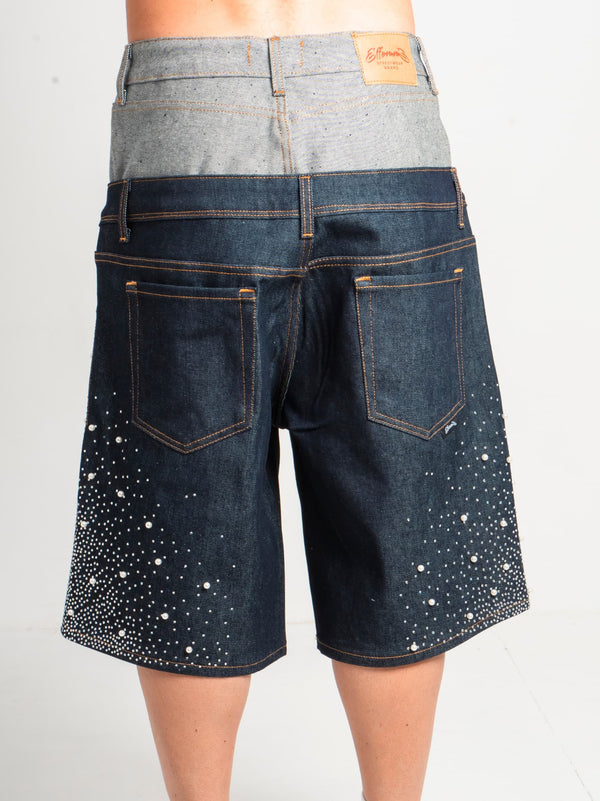 DENIM SHORT BELT PEARLED