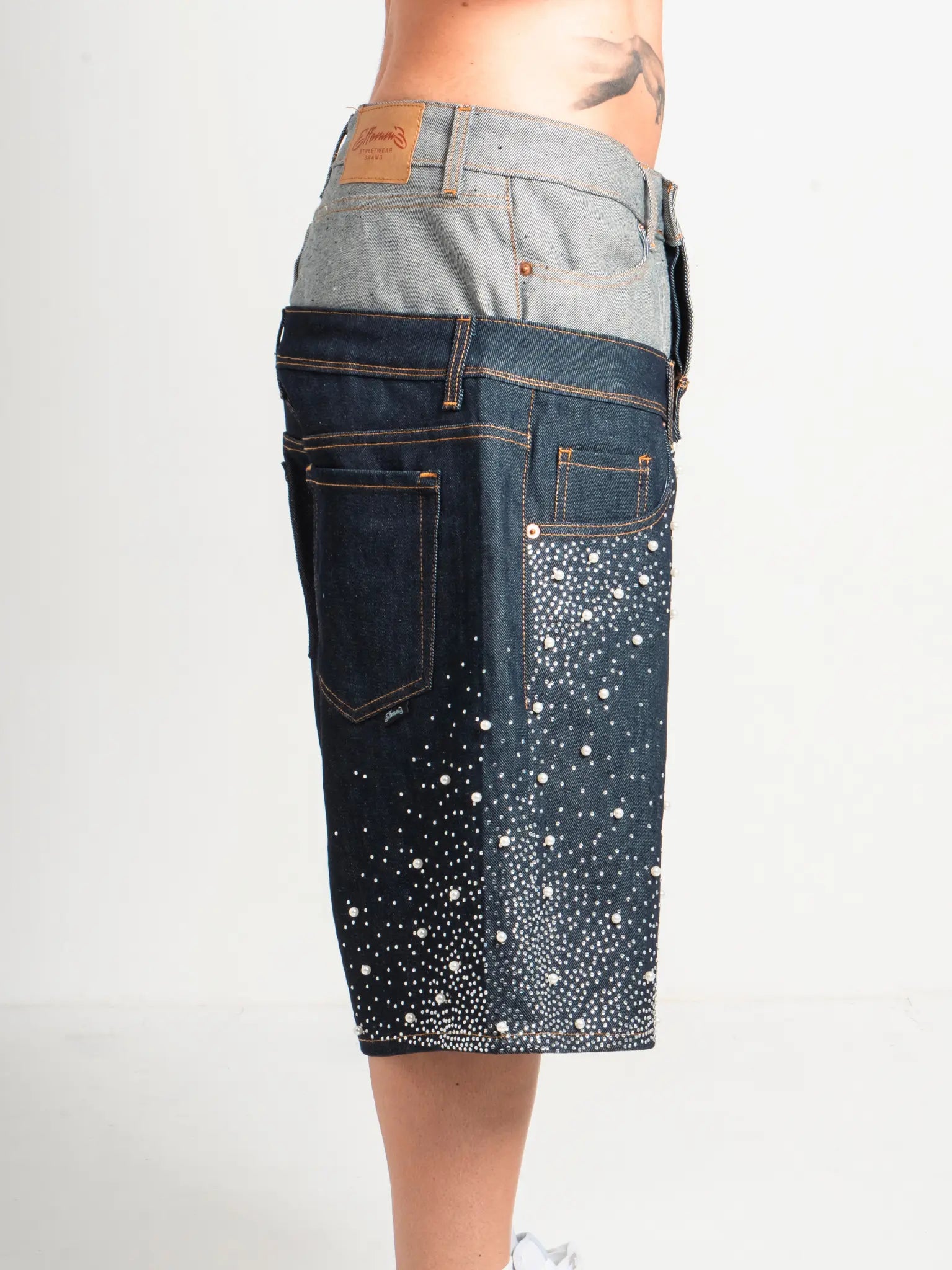 DENIM SHORT BELT PEARLED