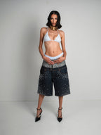 DENIM SHORT BELT PEARLED