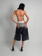 DENIM SHORT BELT PEARLED