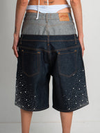 DENIM SHORT BELT PEARLED