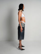 DENIM SHORT BELT PEARLED