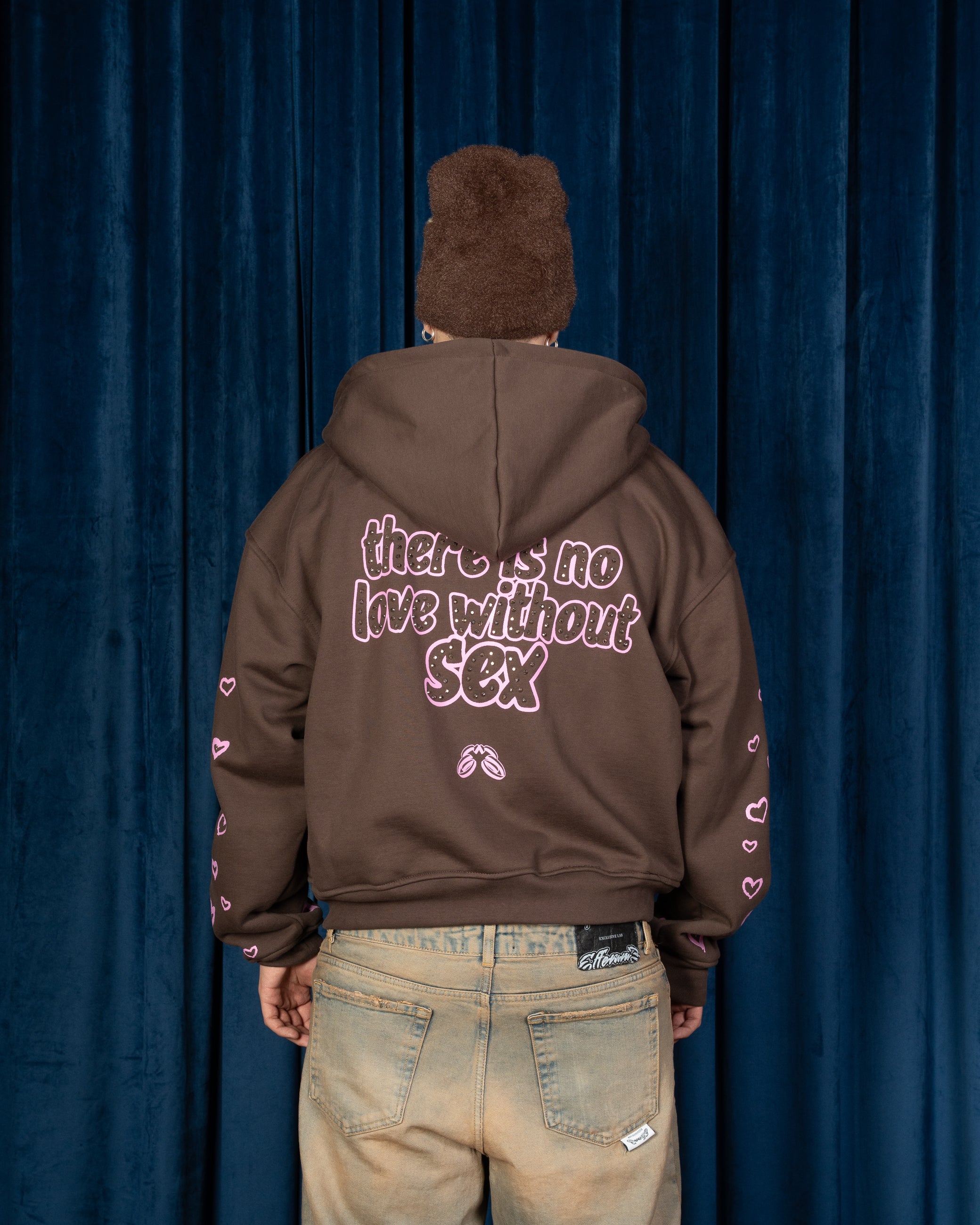 Hoodie Zip Love Brown