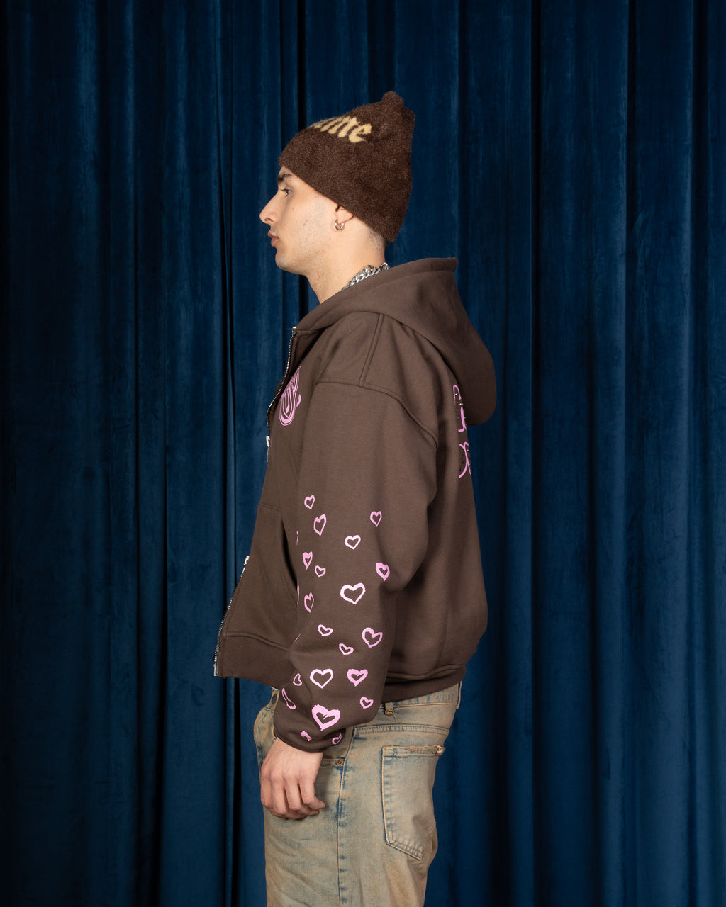 Hoodie Zip Love Brown