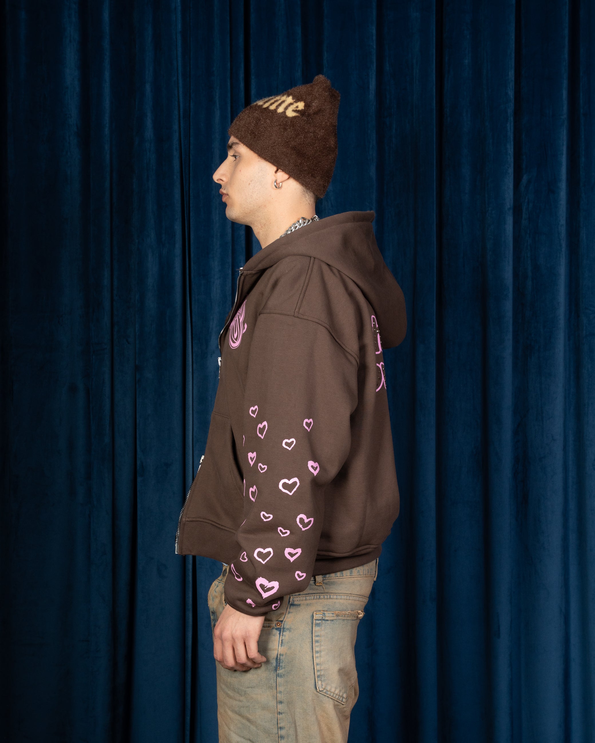 Hoodie Zip Love Brown