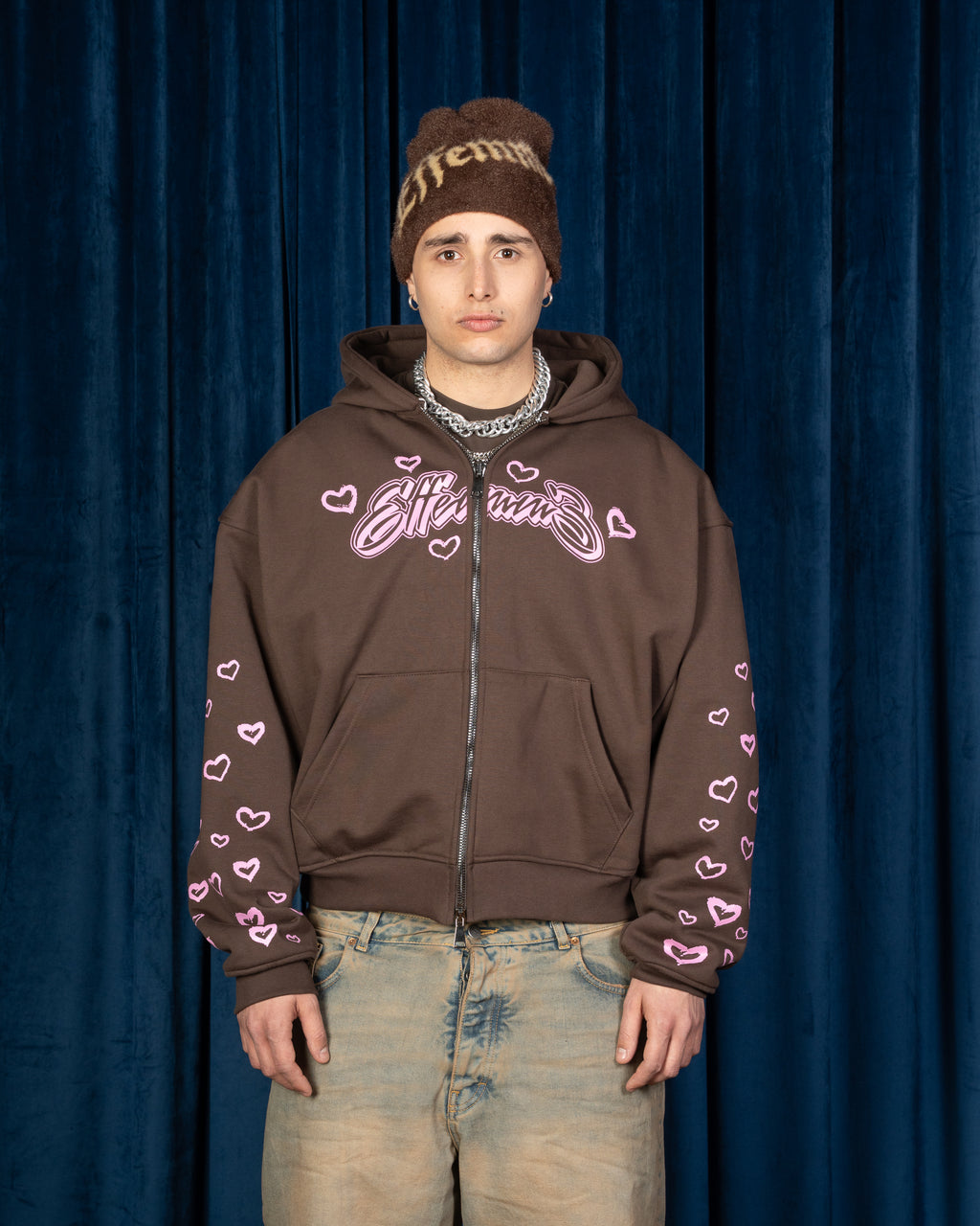 Hoodie Zip Love Brown