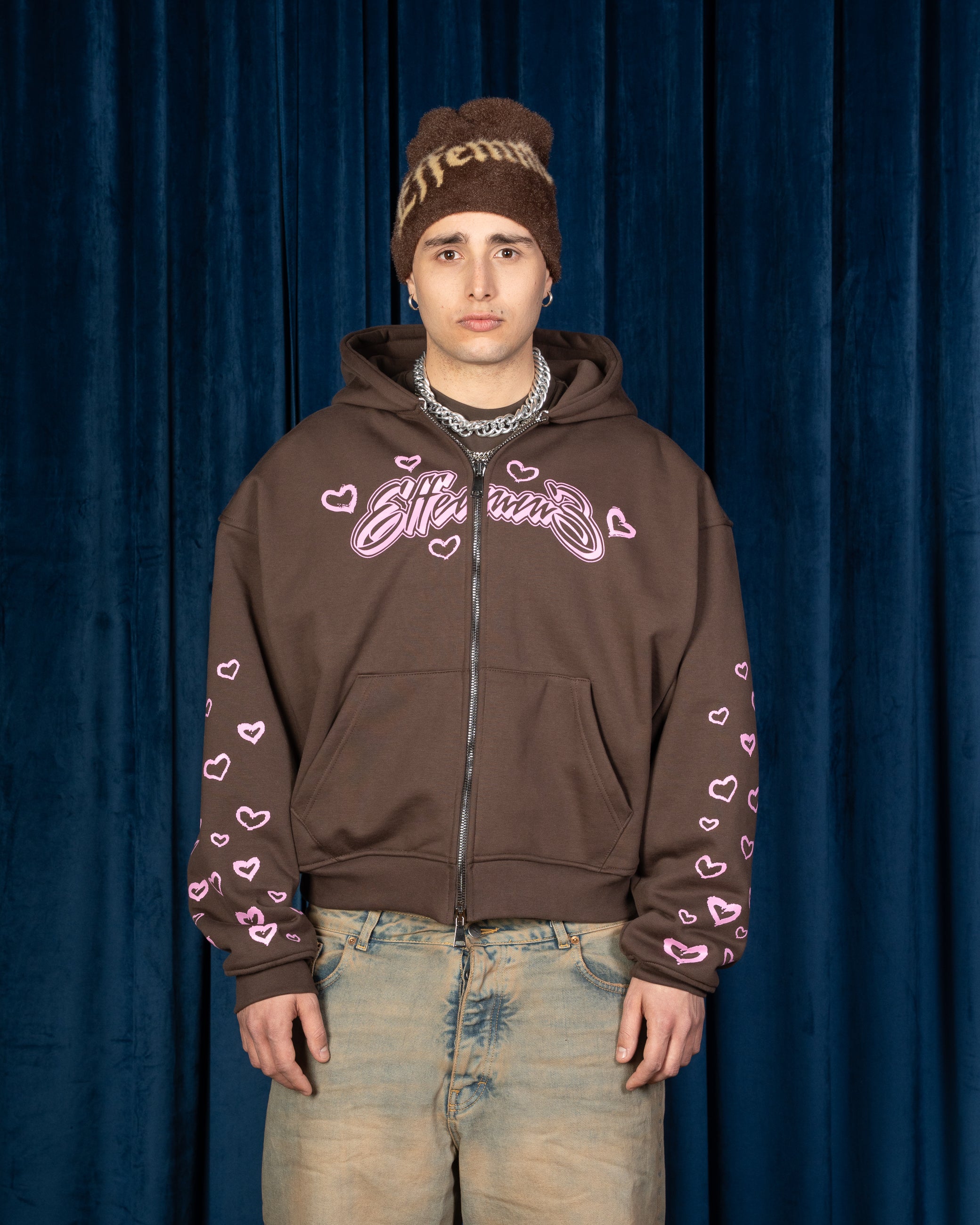 Hoodie Zip Love Brown