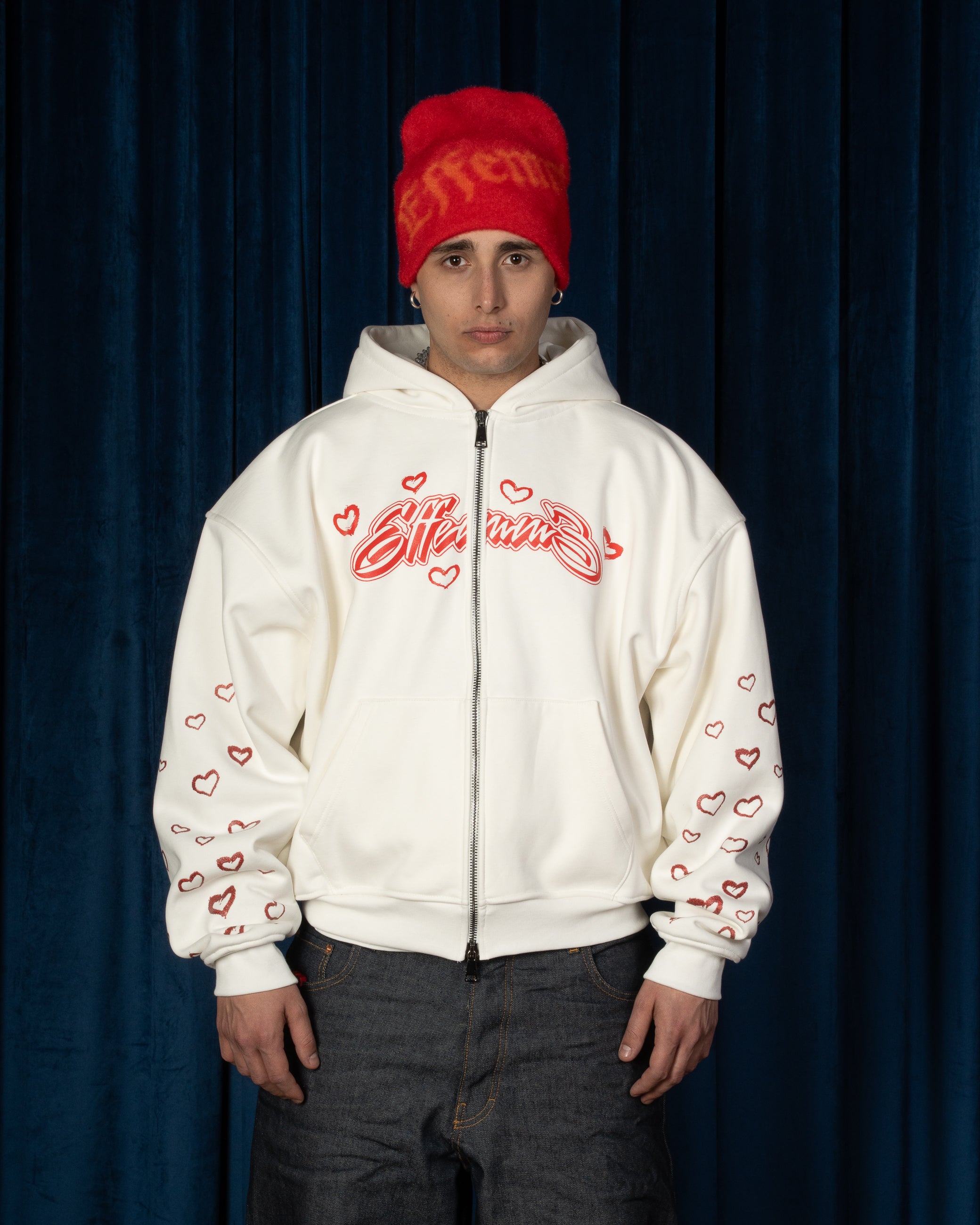 Hoodie zip Love white