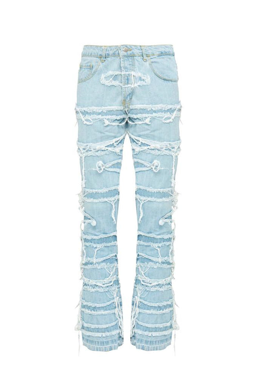 Light wash jeans with patch applications