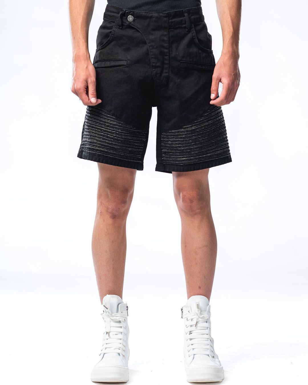 Bermuda nero in denim modello biker Effemme Exclusive Lab