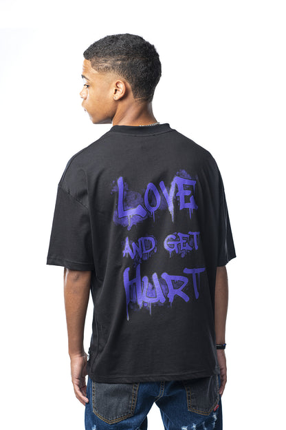 Black T-shirt with Love Get Hurt Effemme print