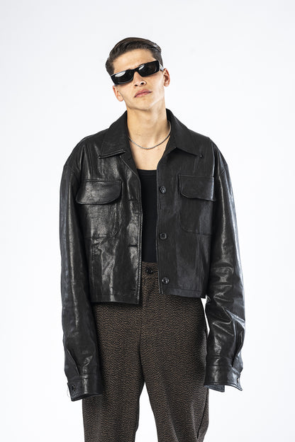 Giacca biker in pelle nera Effemme Exclusive Lab