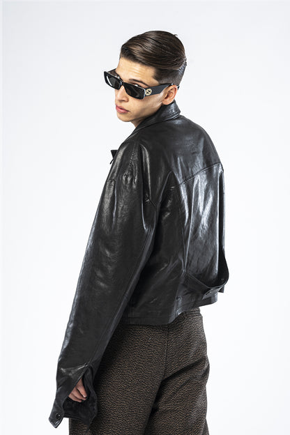 Giacca biker in pelle nera Effemme Exclusive Lab