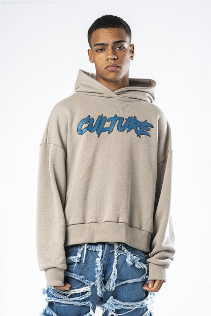 Beige hooded sweatshirt with Culture Effemme Exclusive Lab print