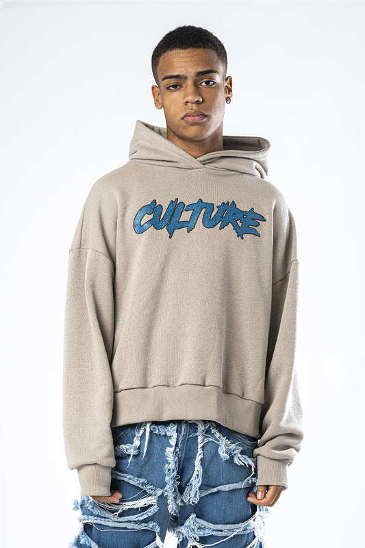 Beige hooded sweatshirt with Culture Effemme Exclusive Lab print