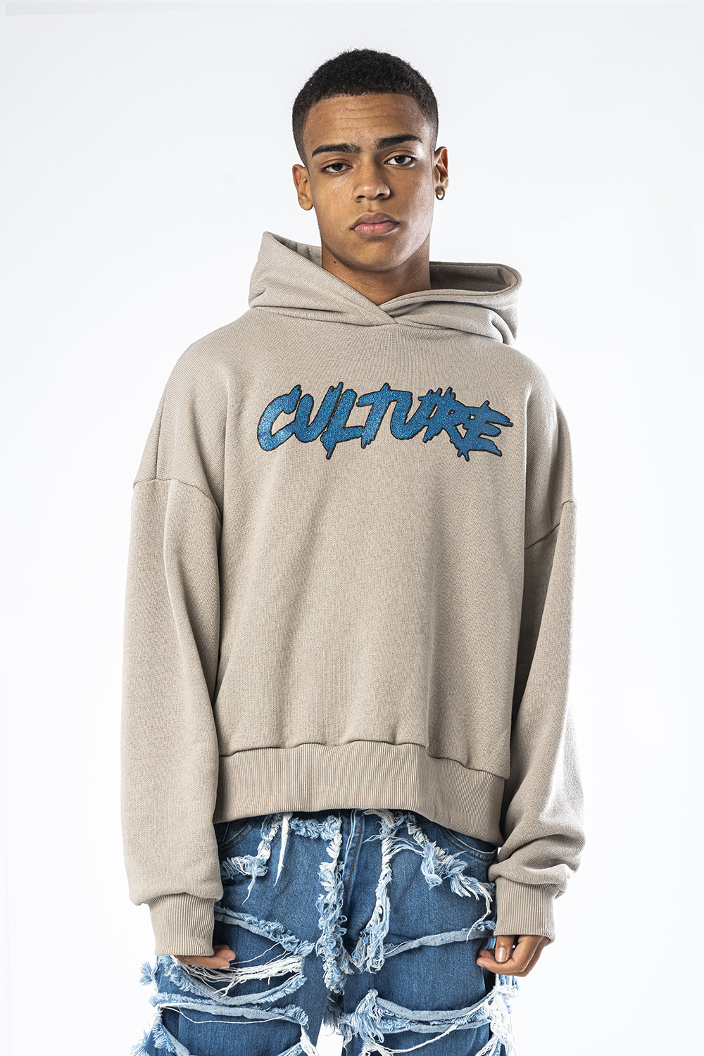 Sudadera beige con capucha y estampado Culture Effemme Exclusive Lab