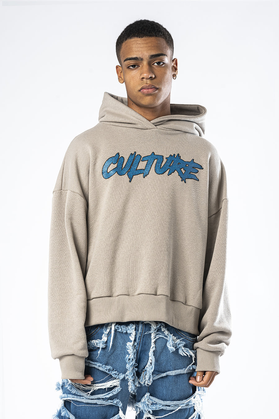 Sudadera beige con capucha y estampado Culture Effemme Exclusive Lab