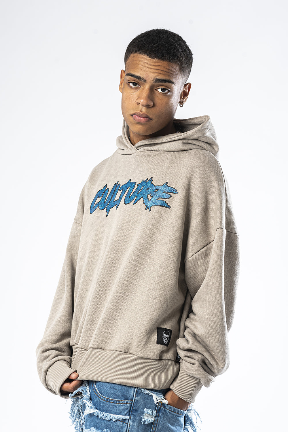 Sudadera beige con capucha y estampado Culture Effemme Exclusive Lab