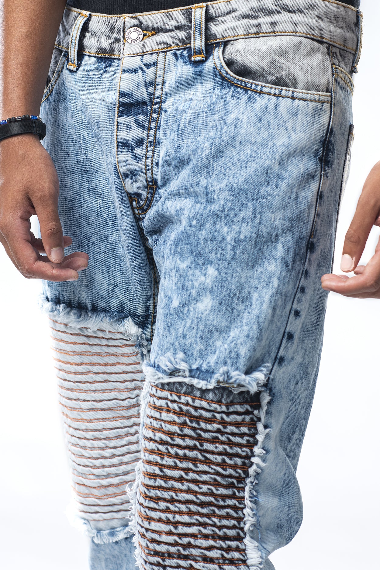 Light biker model jeans with Effemme stitched rips and tears