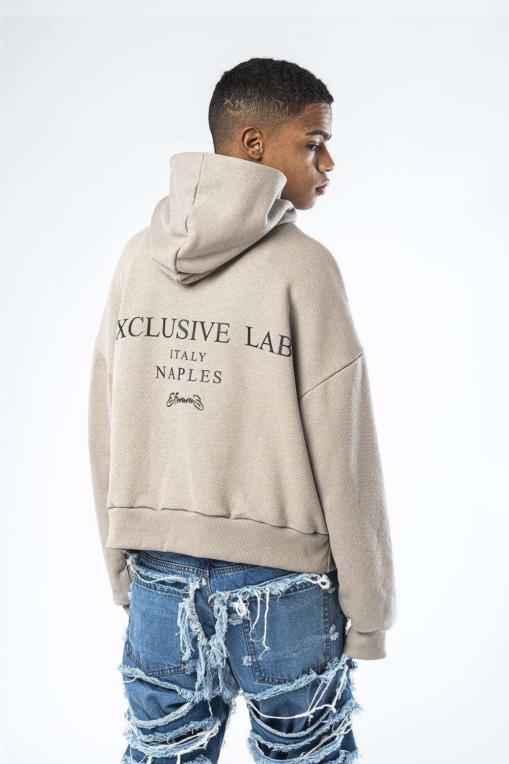 Sudadera beige con capucha y estampado Culture Effemme Exclusive Lab