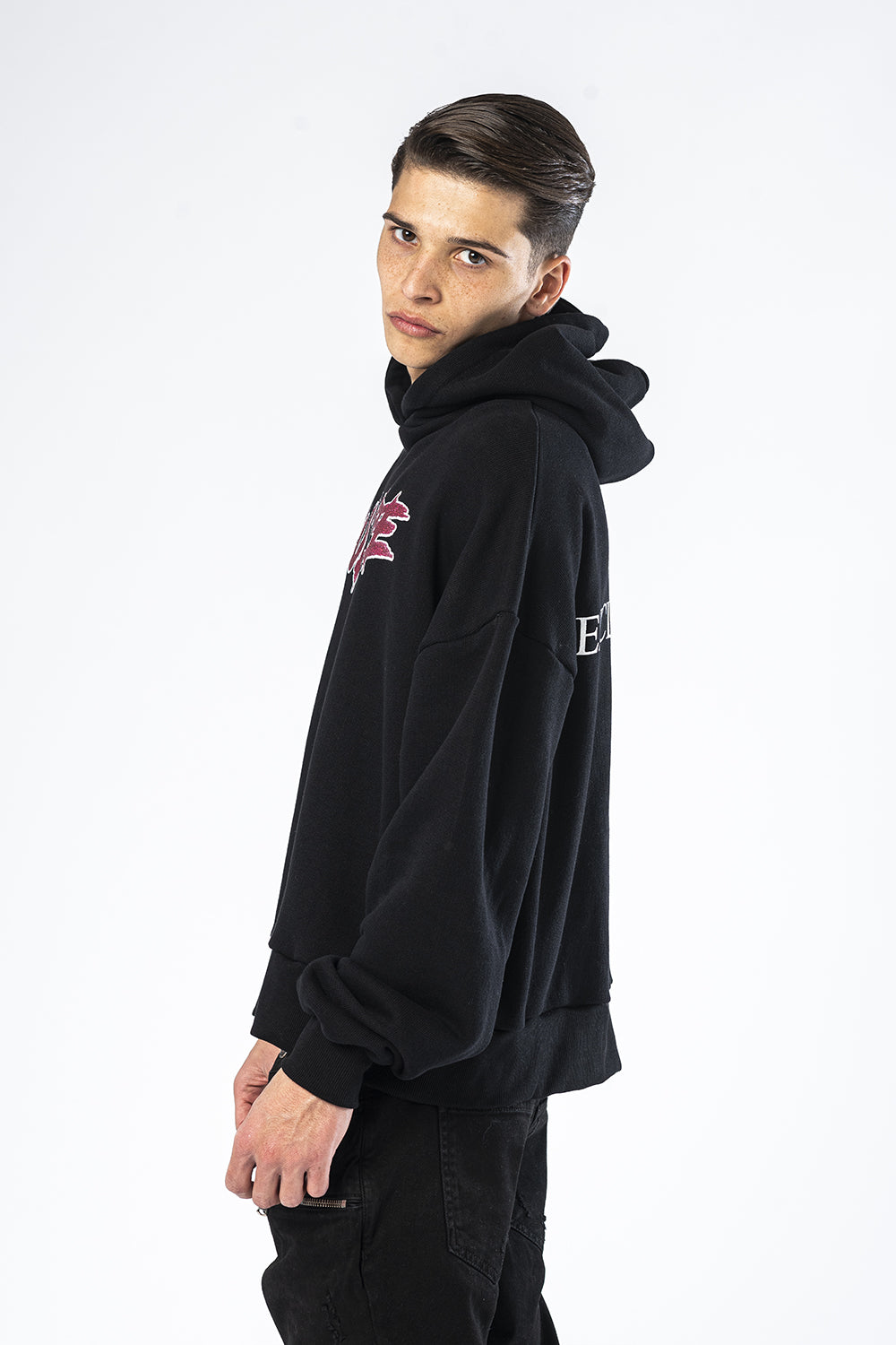 Black hooded sweatshirt with Culture Effemme Exclusive Lab print