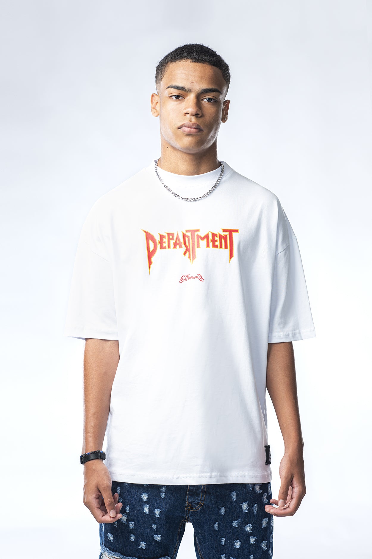 White T-shirt with Department print