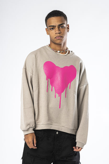Beige crewneck sweatshirt with Heart Effemme Exclusive Lab print