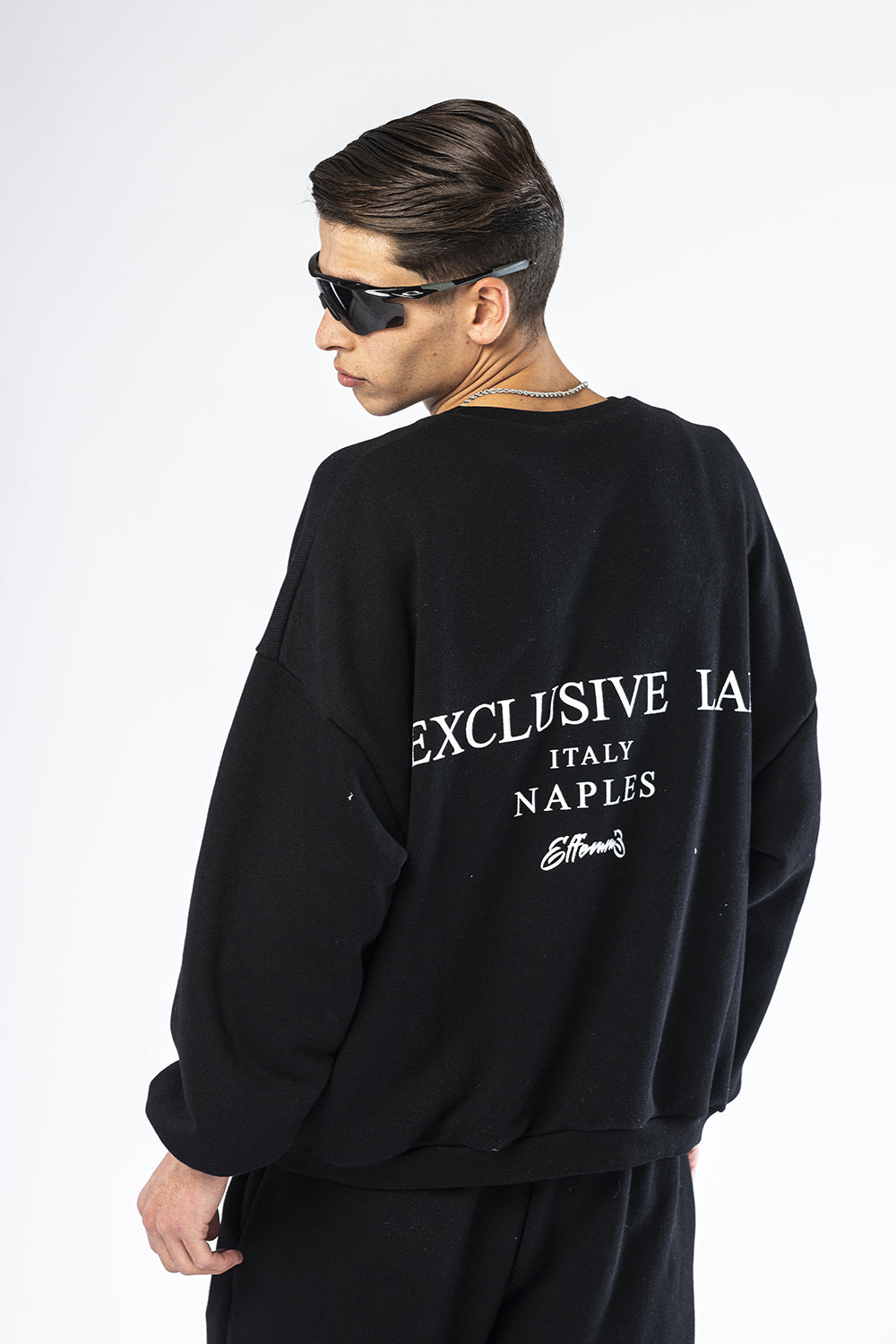 Felpa crewneck nera con stampa Heart Effemme Exclusive Lab