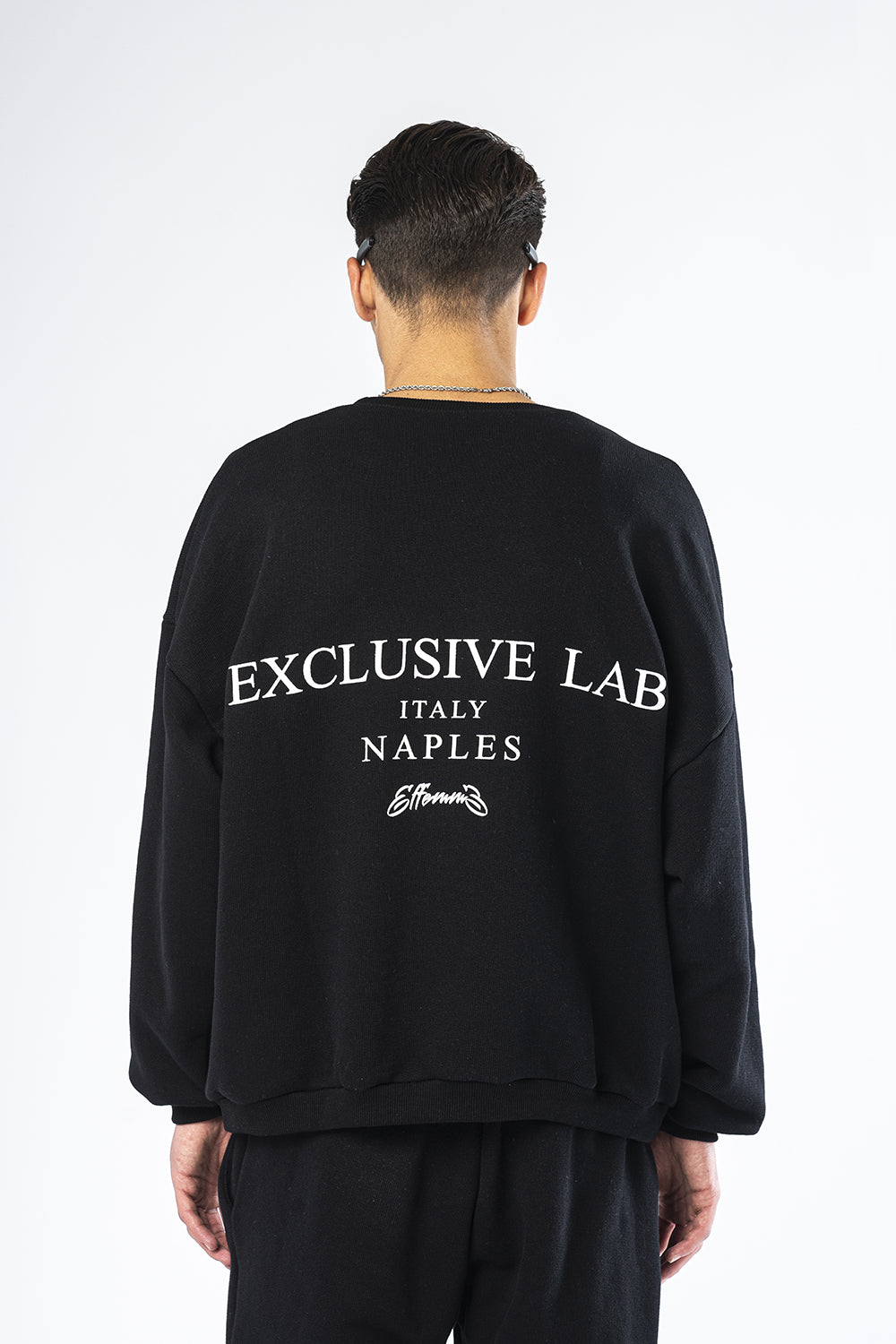 Black crewneck sweatshirt with Heart Effemme Exclusive Lab print