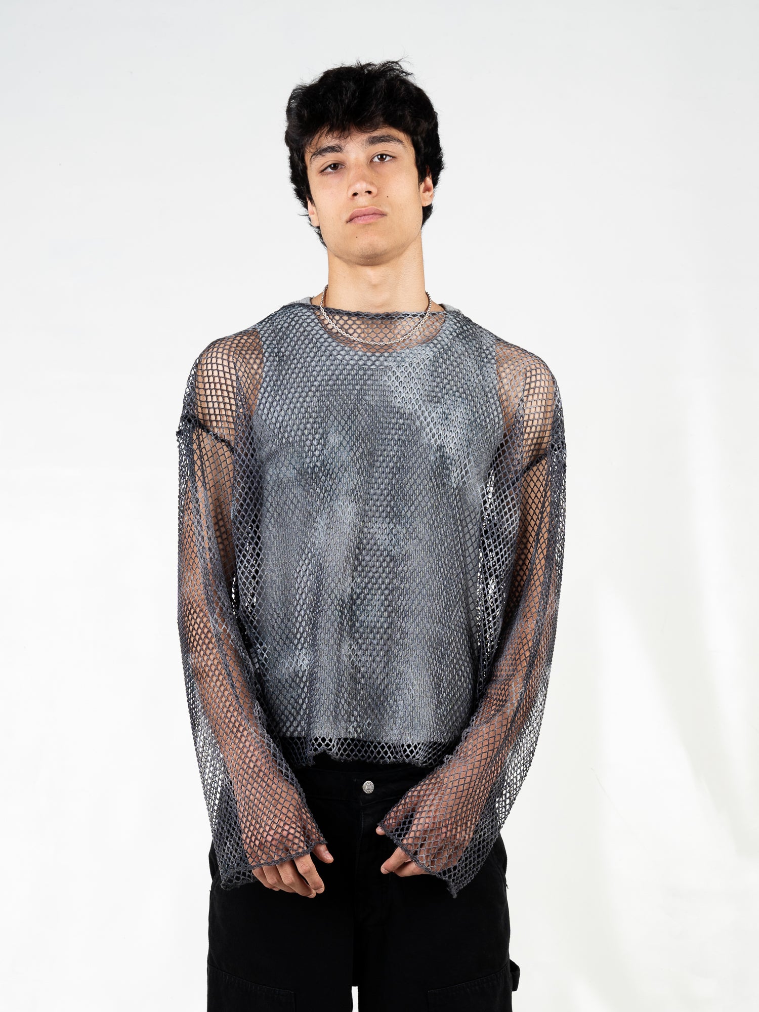 T-shirt oversized beige in tessuto mesh