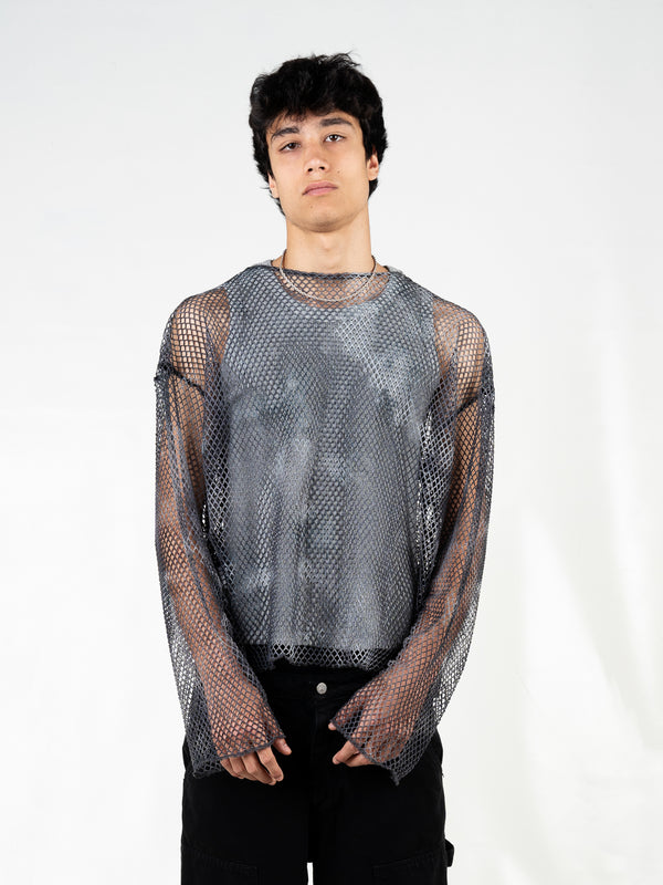 T-shirt oversized beige in tessuto mesh