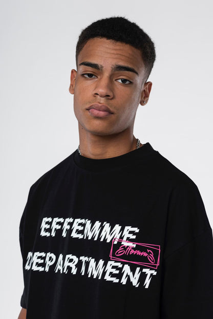 Black T-shirt with Effemme Department print