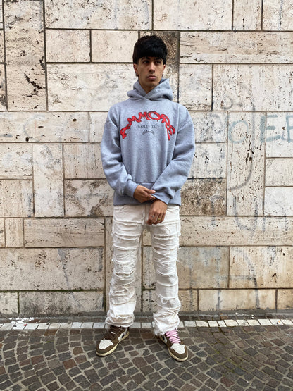 Gray hooded sweatshirt with AMMORE print